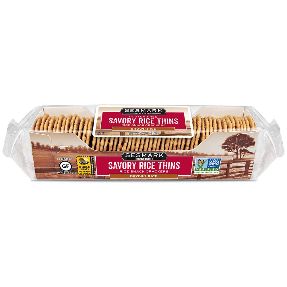 Sesmark Gluten Free Rice Thins Brown Rice - Non Gmo Project Verified - 3.2 Oz. (Pack Of 12)