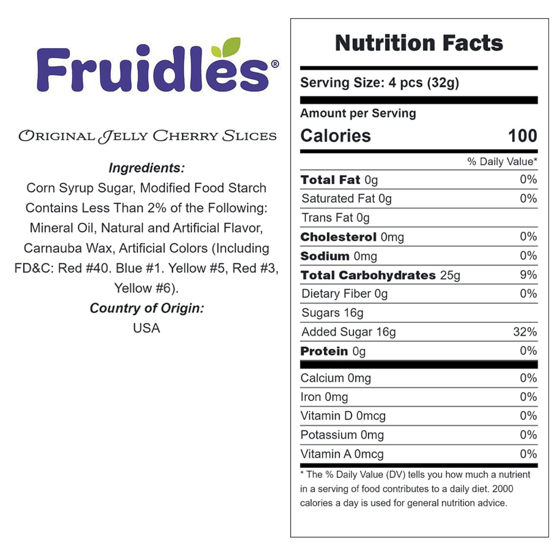 Fruidles Original Jelly Cherry Slices, Gummi Sweet Confection Candies, Traditional Old Fashioned, Vegan, Gluten-Free (1 Pound)
