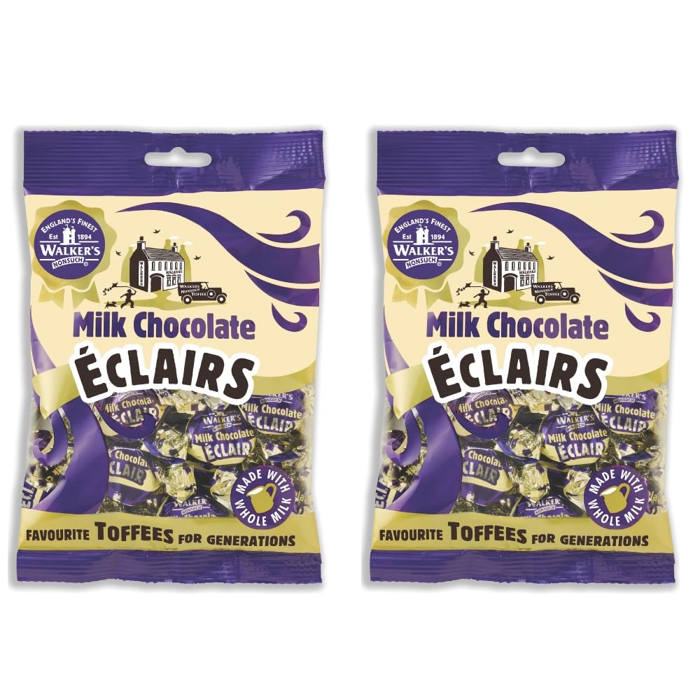 Walkers Nonsuch Milk Chocolate Eclairs 5.29 Oz (Pack Of 2) - Traditional British Chewy Butter Toffee Candy, Classic English Creamy Toffee Sweets, Imported Uk Chocolates Gourmet Gift