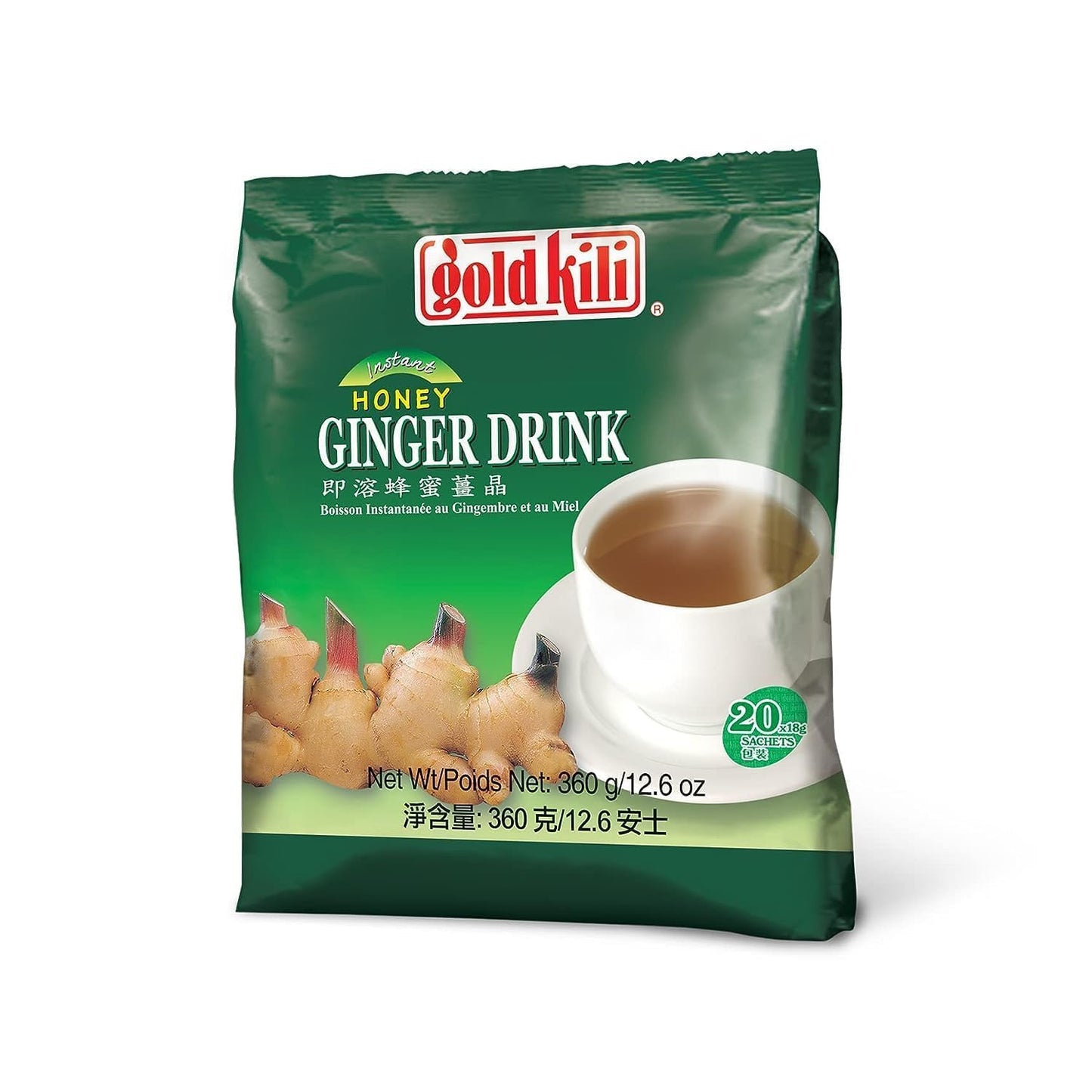 Gold Kili Ginger Drink - 120 Sachets (0.63 Ounce Each) - Herbal Tea, Natural Energy Boost - Convenient 6 Bags Pack
