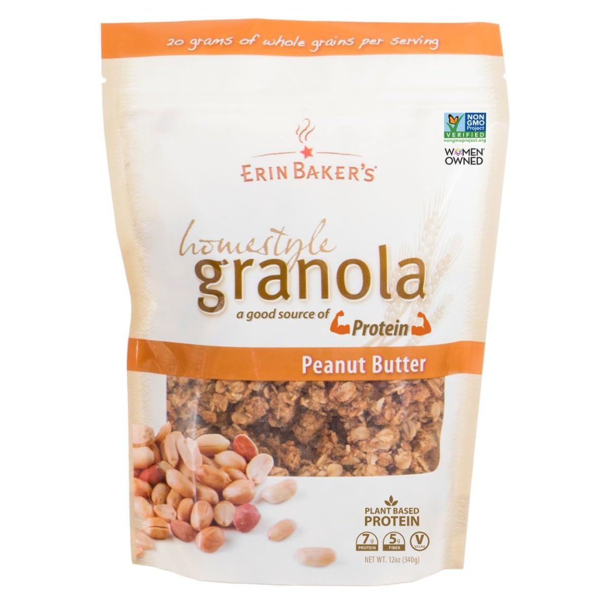 Erin Baker'S Homestyle Granola, Peanut Butter, Ancient Grains, Vegan, Non-Gmo, Cereal, 12-Ounce Bags (Pack Of 6)