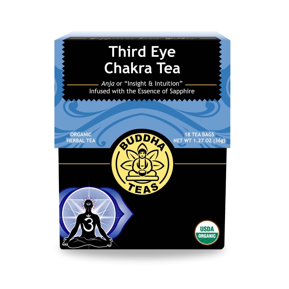 Buddha Teas - Third Eye Chakra Tea - Organic Herbal Tea - For Insight & Intuition - With Eyebright, Spearmint, Star Anise & Sapp
