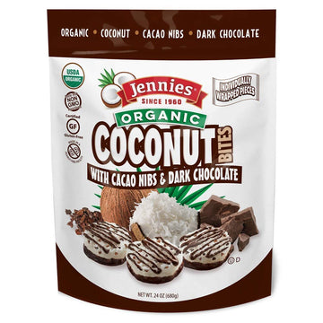 Jennies Organic Coconut Bites, Gluten Free, Peanut Free, Non Gmo (Cacao, 24 Ounce)