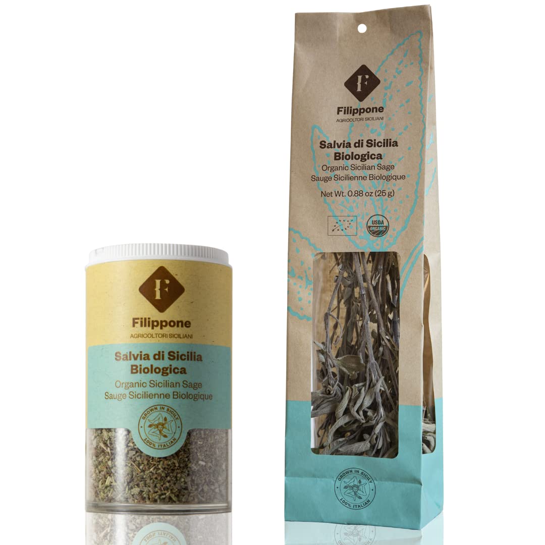FILIPPONE Organic Dried Sage, 25 g (0.88 oz), USDA Certified Organic, Fragrant Italian Salvia for Relaxation and Aromatherapy