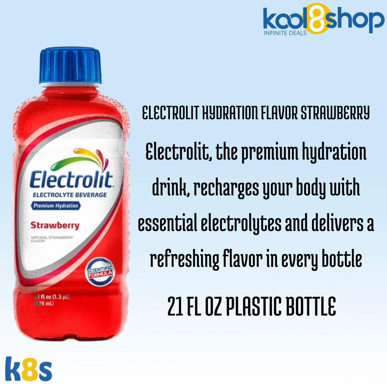 Electrolit Strawberry Hydration Drink With Electrolytes 21 Fl Oz Plastic Bottles 9 Pack+ 1 Microfiber Cooling Towel By Kool8Shop