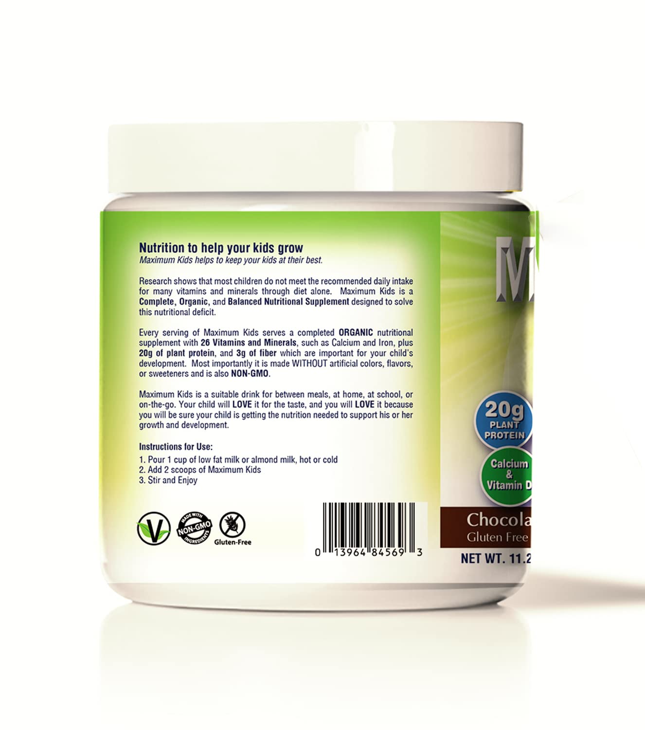 Maximum Kids Complete Organic Powder Mix. Great Tasting, Easy to use, Complete Nutritional Drink with 26 Vitamins and Minerals,