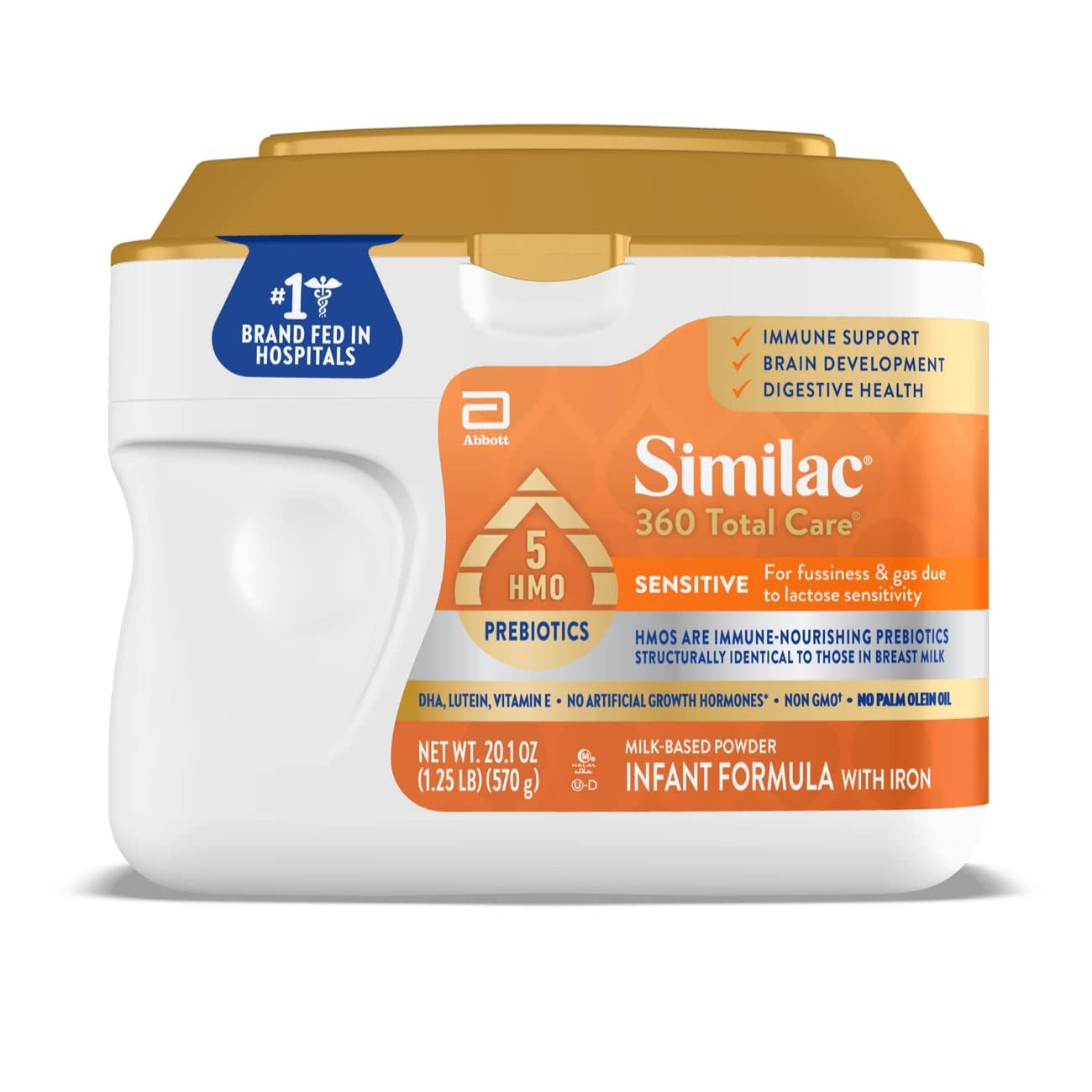 Similac 360 Total Care Sensitive Infant Formula For Fussiness & Gas Due To Lactose Sensitivity, Has 5 Hmo Prebiotics, Non-Gmo, B