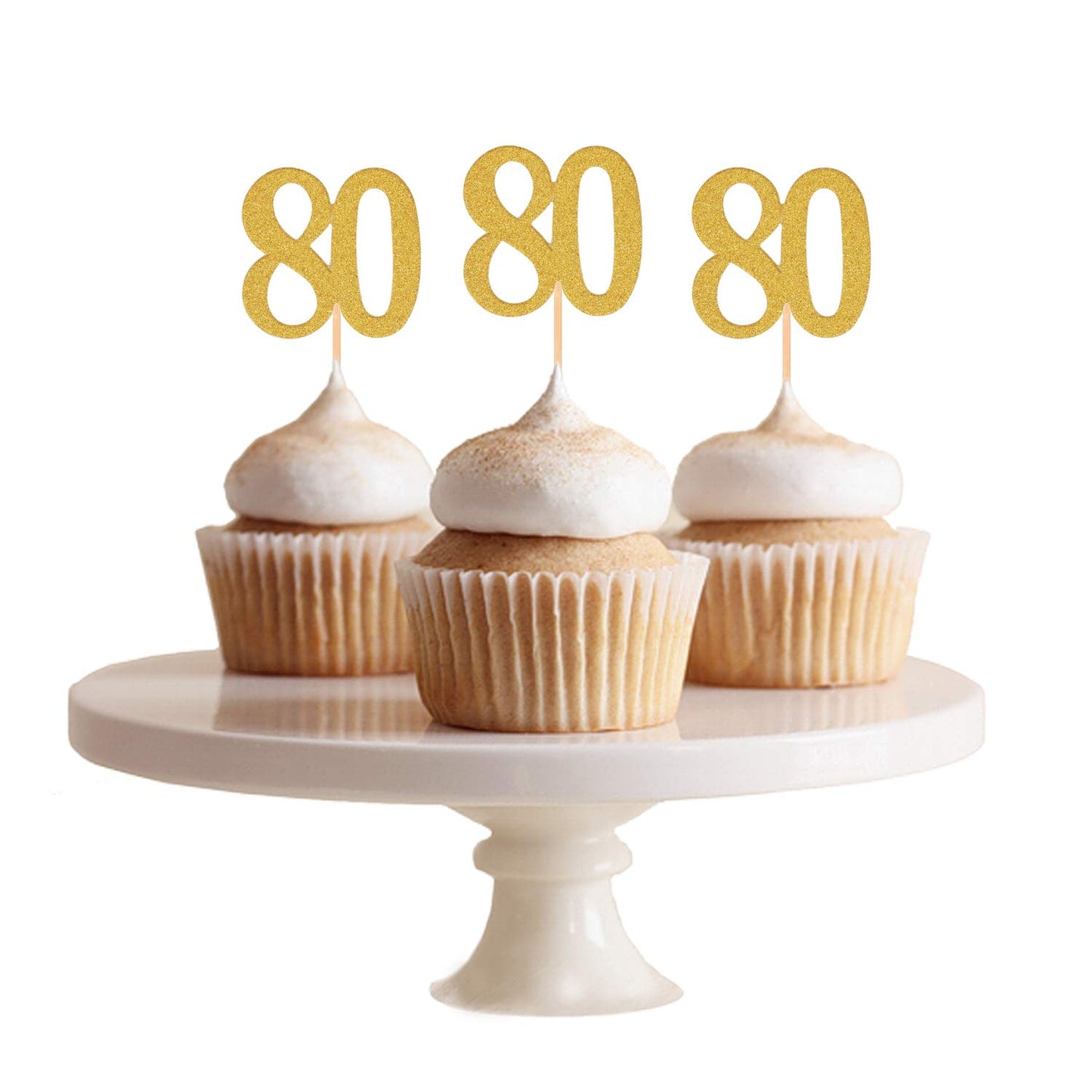 Donoter 50Pcs 80Th Cupcake Toppers Gold Glitter Number 80 Cake Picks For Birthday Anniversary Party Decoration