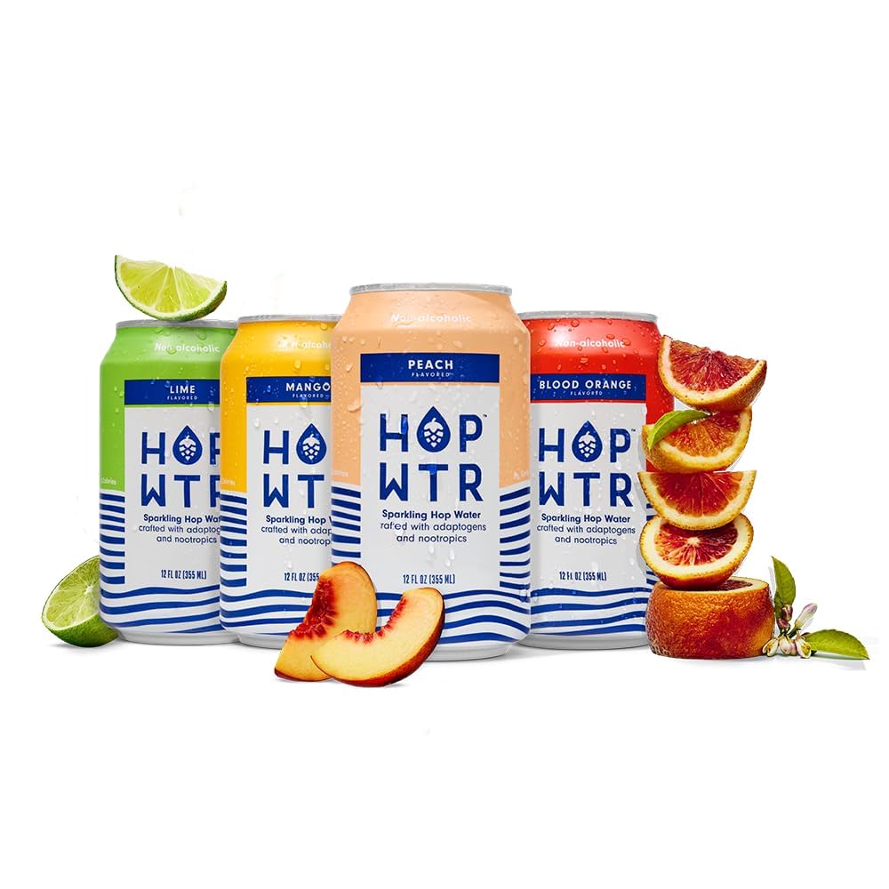Hop Wtr Sparkling Hop Water Variety Pack 12 Pack Sugar Free Low Carb Non Beverage-Style Drinks Na Malt Drink Adaptogen Drink No Calories Adaptogens & Nootropics For Added Benefits 12 Oz Cans