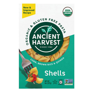 Ancient Harvest Organic Gluten-Free Corn and Quinoa Supergrain Pasta Shells, 8 oz. Box, Plant-Based Pasta with the Same Great Ta