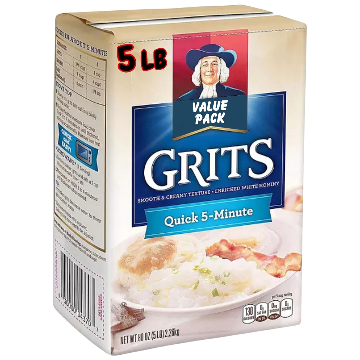 Qackar Quick 5-Minute Grits, 5 Lb - Qackar Oats Grits, Quick 5-Minute - Qackar Instant Grits