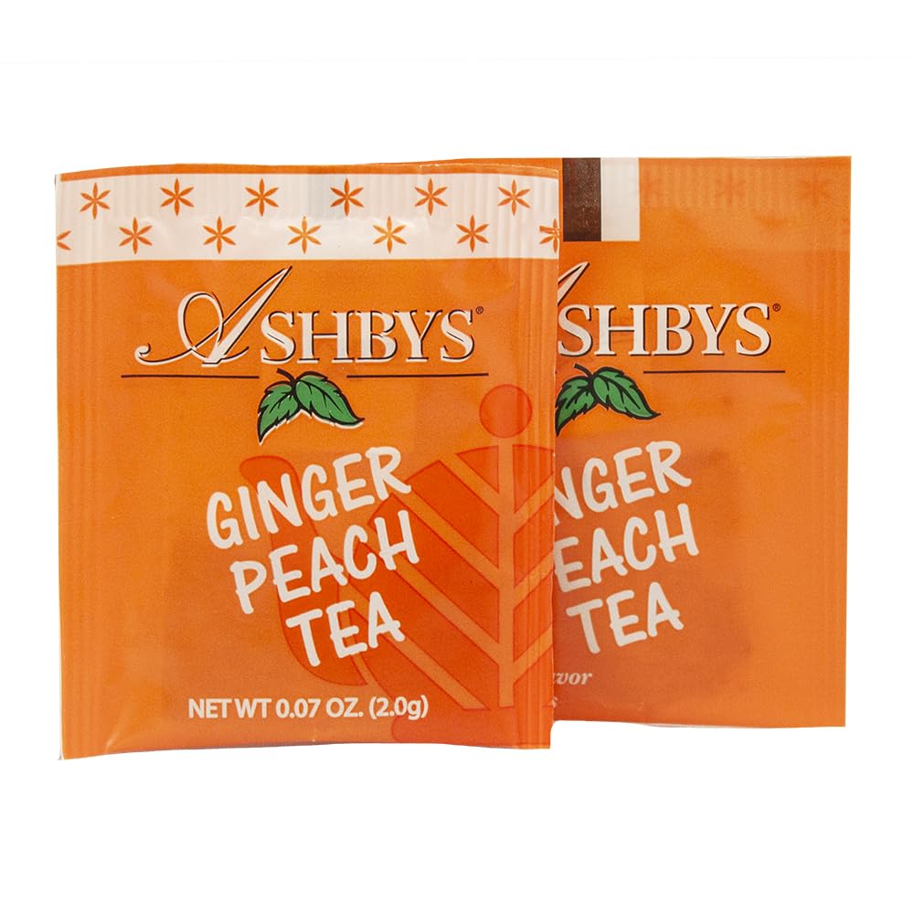 Ashbys Tea Ginger Peach Tea Bags - 25 Count Box by Coffee Masters, Flavored Herbal Tea for Refreshing Daily Enjoyment
