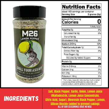 Grill Your Ass Off Lemon Pepper Seasoning - 11oz - Bold Flavor for Poultry, Seafood, and Vegetables - No MSG, USA Made