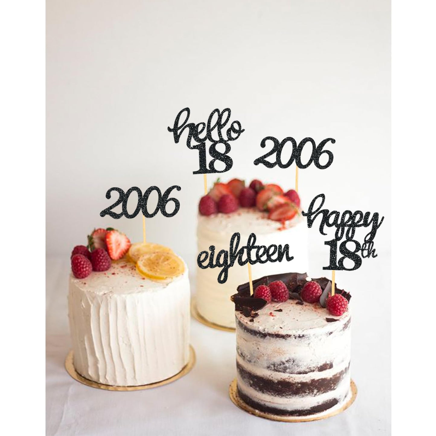 Moitkptt 24 Pcs Glitter Cupcake Toppers for 18th Birthday Party Decorations, Black, Model BIR18, Paper Material