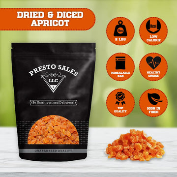 Presto Sales Apricot, Fancy Chopped, Sweet Turkish, 32 Oz. | No Added Sugar, Dried Fruit, Snack | Dietetic, Vegan, Intense Flavor, Burst Of Energy, 1 Choice | Resealable 2 Lbs. Bag