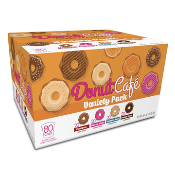 Donut Café Single Serve Coffee Pods For Keurig K Cup Malt-Inspired, Light Medium And Dark French Roast, Breakfast Classic Blend, Colombian, Variety Pack, 80 Count