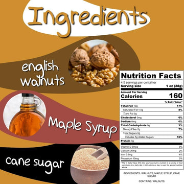 Crazy Go Nuts Walnuts - Maple, 4.5 Oz (6-Pack) - Healthy Snacks, Vegan, Low Carb, Gluten Free, Superfood - Natural, Non-Gmo, Ala
