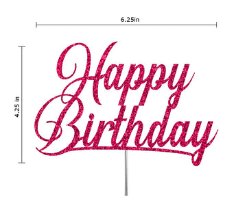 RokAPary Happy Birthday Cake Topper - Sturdy Double-Sided Glitter, Acrylic, Fuchsia