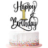 Happy 1Th Birthday Cake Topper, 1 Birthday Party Cake Decorations (Black And Gold Flashes, 1St)