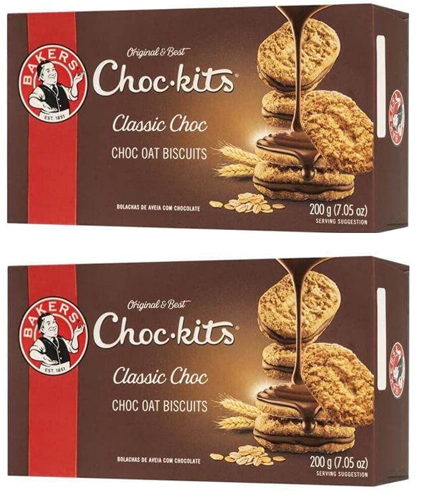 Bakers Choc-kits Crunchy Oat Biscuits/Cookie | Chocolate | Pack of 2 | 32 - 40 Cookies a Box | Kosher | Halal | Real Chocolate