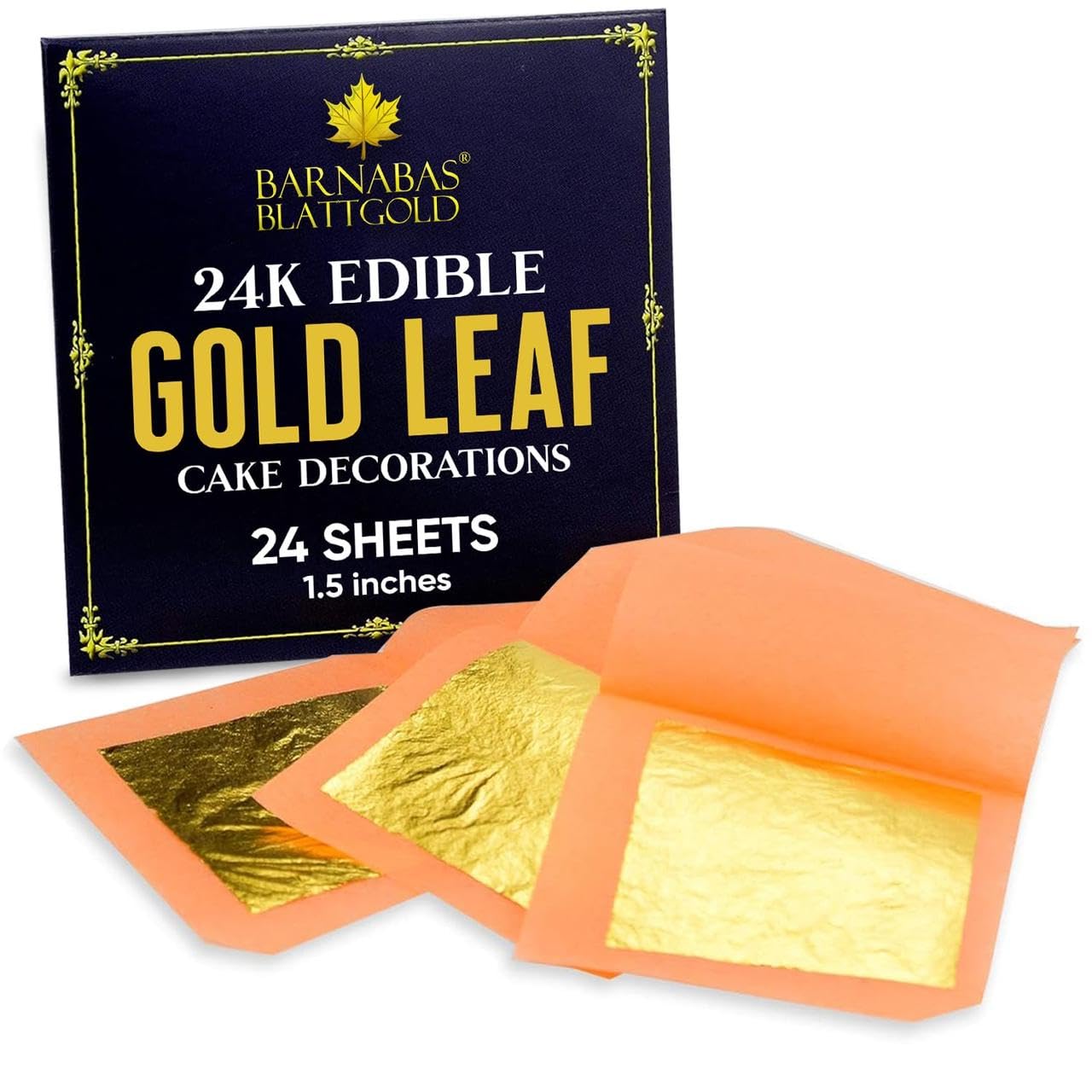 Barnabas Blattgold: Genuine Edible Gold - Luxury Gold Leaf Sheets - Barnabas Gold - Gold Leaf For Cakes - 1.5 Inches - 24 Sheets - Loose Leaf