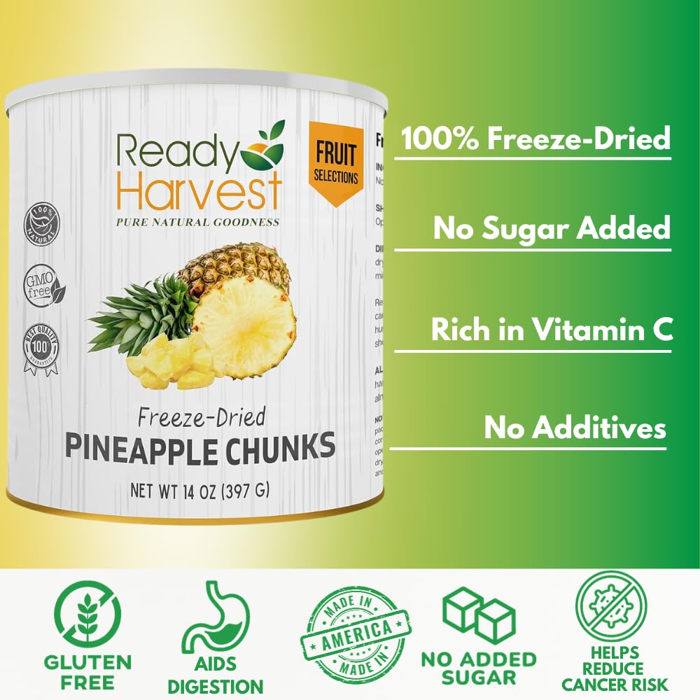 Ready Harvest Freeze Dried Pineapples for Emergency Food Storage | 30 Year Shelf Life | 1 Can