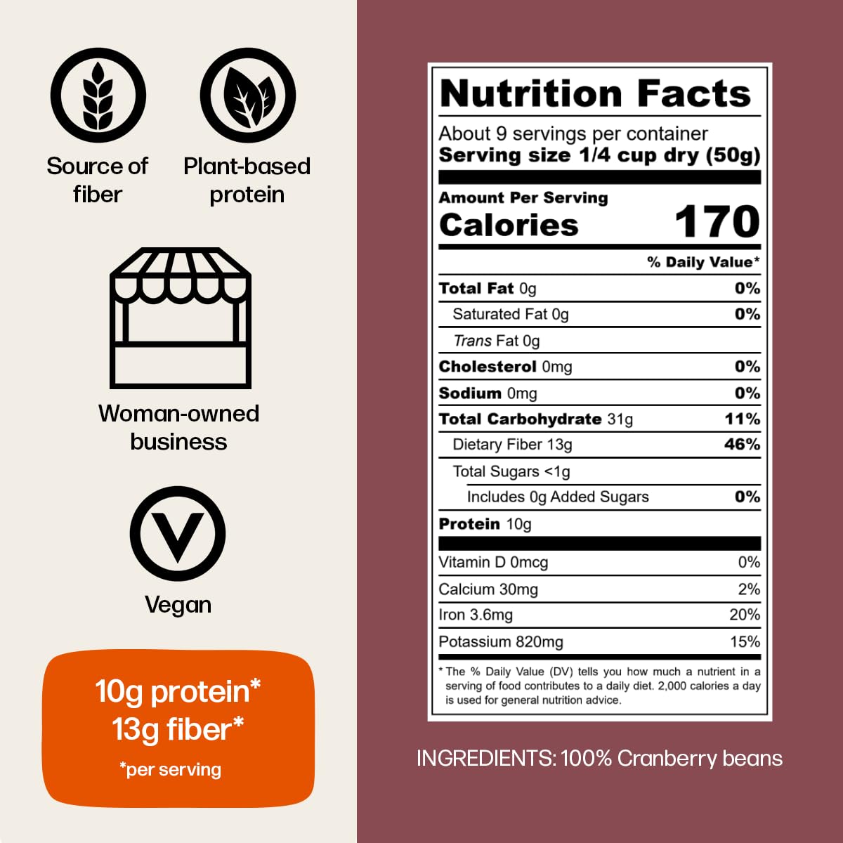 Primary Beans - Cranberry Dried Beans - Chestnuty, Velvety, Plump - Known As Borlotti Beans - Great For Soups & Stews - Pair W/H