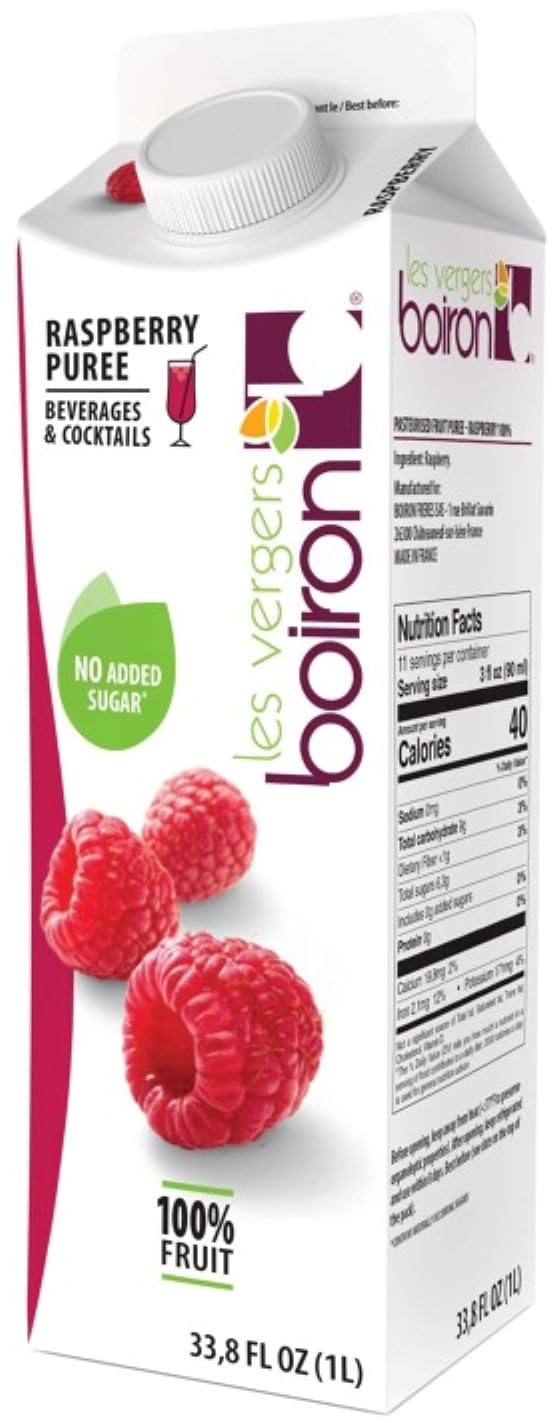 Les Vergers Boiron Raspberry Puree, 100% Fruit, No Added Sugar, Vegan, 1 Liter