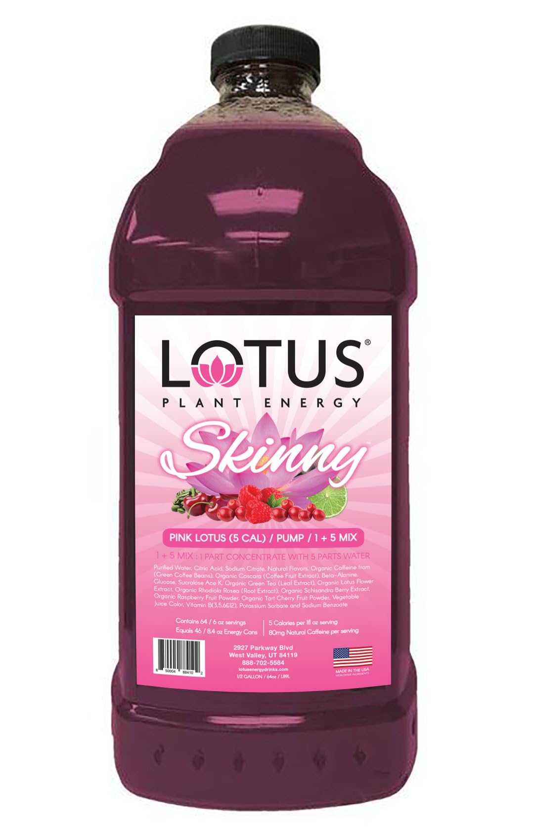 Lotus Plant Power Skinny Pink Lotus Energy Drink Concentrate, Zero Sugar, 64 fl oz, Natural Caffeine from Green Coffee Bean