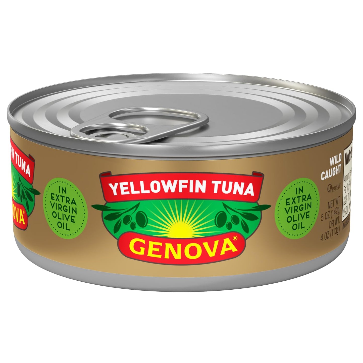 Genova Premium Yellowfin Tuna In Extra Virgin Olive Oil With Sea Salt, Wild Caught, Solid Light, 5 Oz. Can (Pack Of 24)