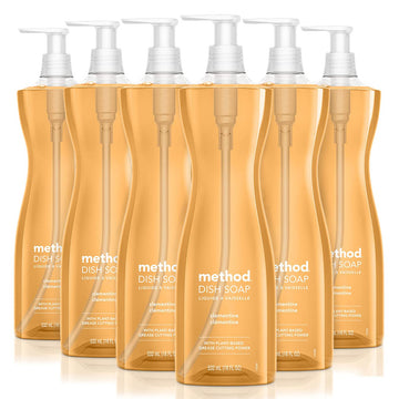 Method Gel Dish Soap, Clementine, Biodegradable Formula, Tough On Grease, 18 Fl Oz (Pack Of 6)