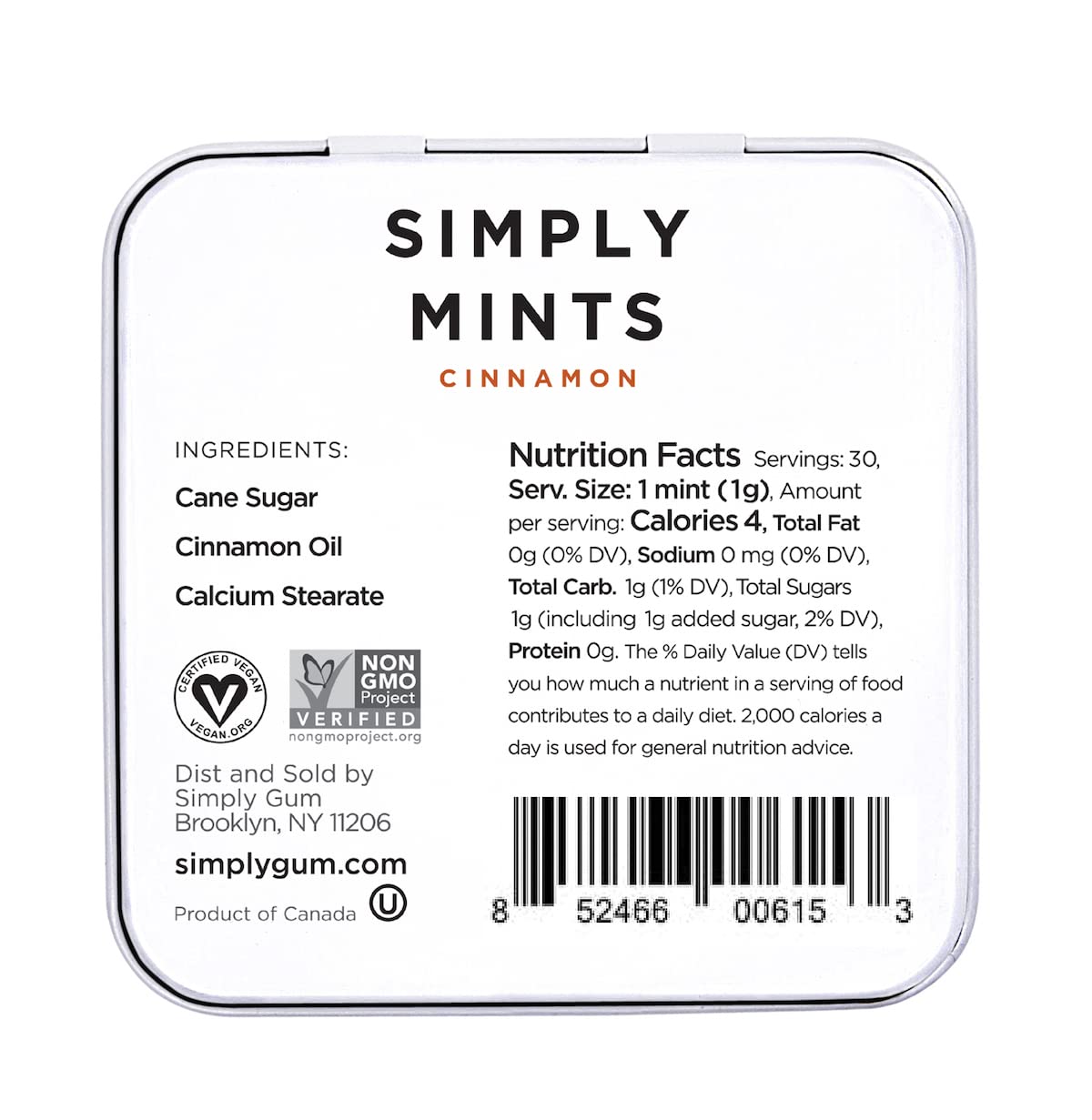 Simply Mints | Cinnamon Breath Mints | Pack Of Six (180 Pieces Total) | Breath Freshening + Aspartame-Free + Vegan + Non-Gmo