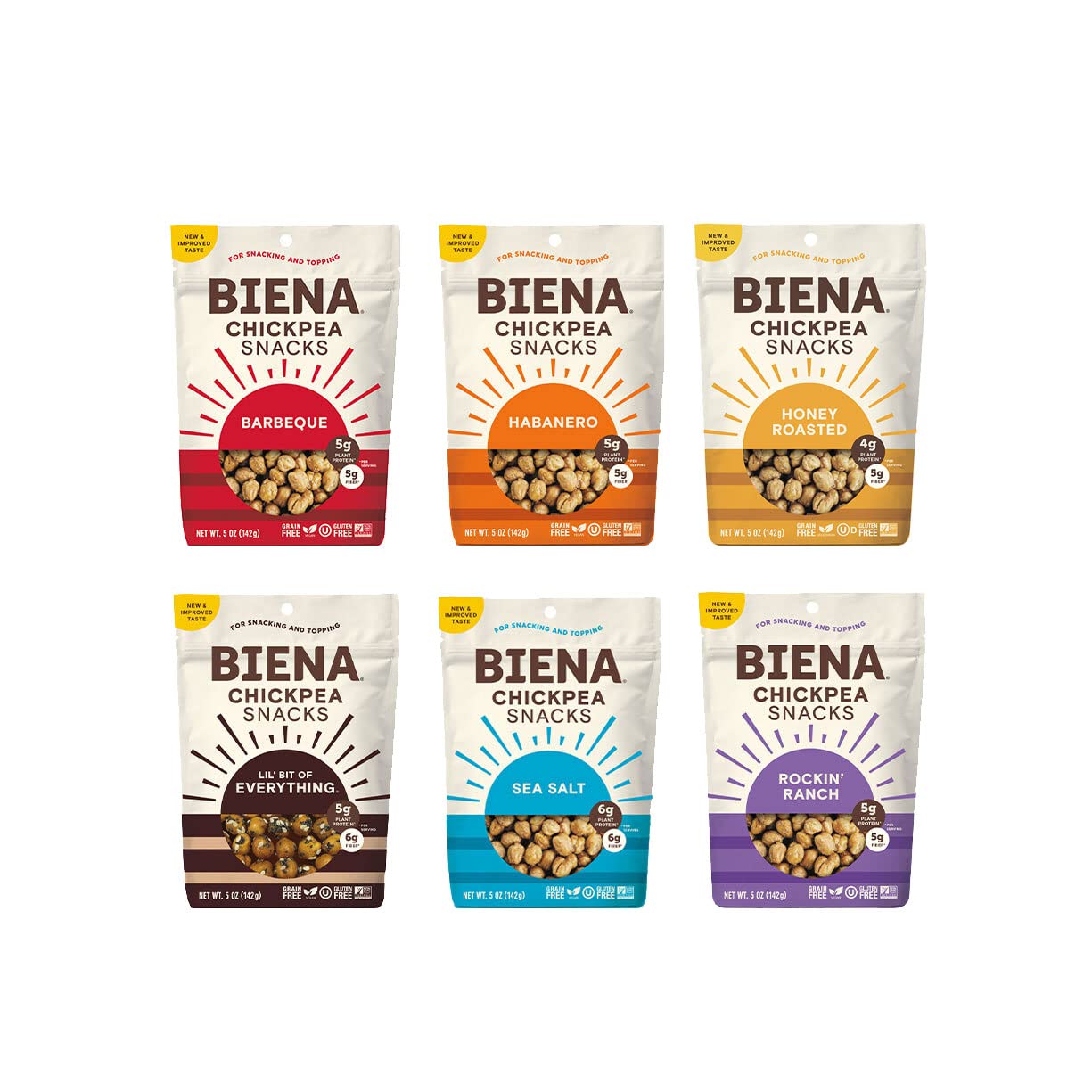 Biena Chickpea Snacks - Crunchy Roasted Chickpeas - High Fiber Vegan Protein Snacks For Adults And Kids - 4-Pack, 5 Ounce - Haba