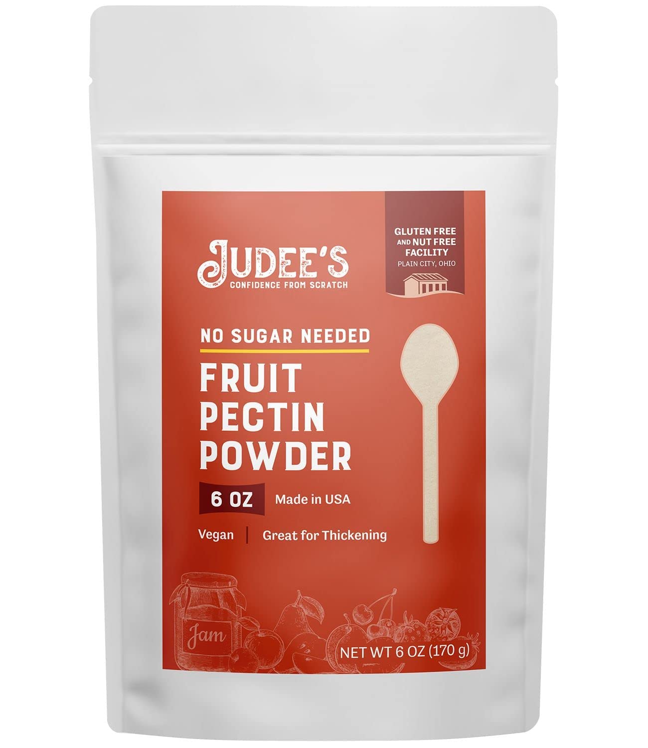 Judee's Fruit Pectin Powder No Sugar Needed 6 oz - 100% Non-GMO and Vegan - Gluten-Free and Nut-Free - Made in USA - Great for T