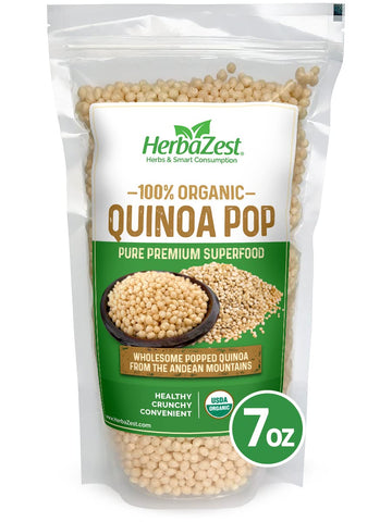 HerbaZest Quinoa Pop Organic - Wholesome & Convenient - Vegan, Gluten Free & USDA Certified - New Bigger 8 oz Pack - Easy to Use