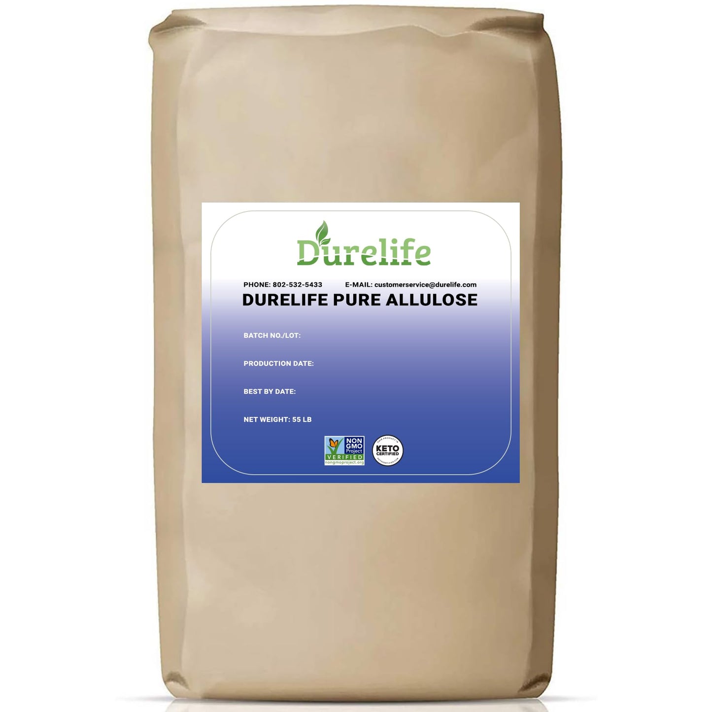 Durelife Allulose Sweetener 55 Lb 100% Pure No Erythritol Powdered Sugar Substitute Non-Gmo Project Verified Keto Certified Ou Kosher No Fillers Zero Calories Sugar Alternative 55 Lbs Bulk Bag 880 Oz