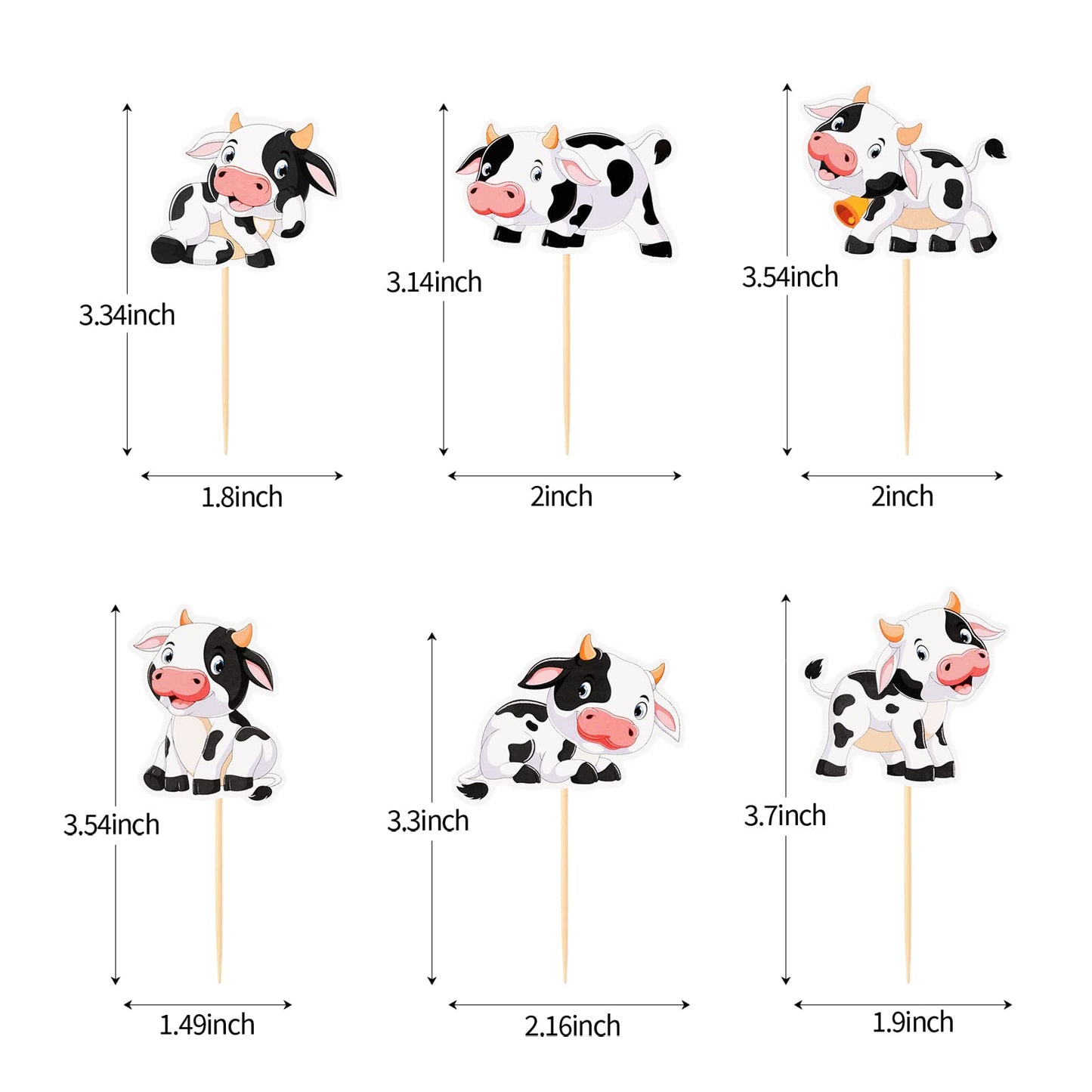 48 Pcs Cow Cupcake Toppers, Moo Cow Cupcake Picks For Farm Animal Theme 1St Birthday Baby Shower Party(B)