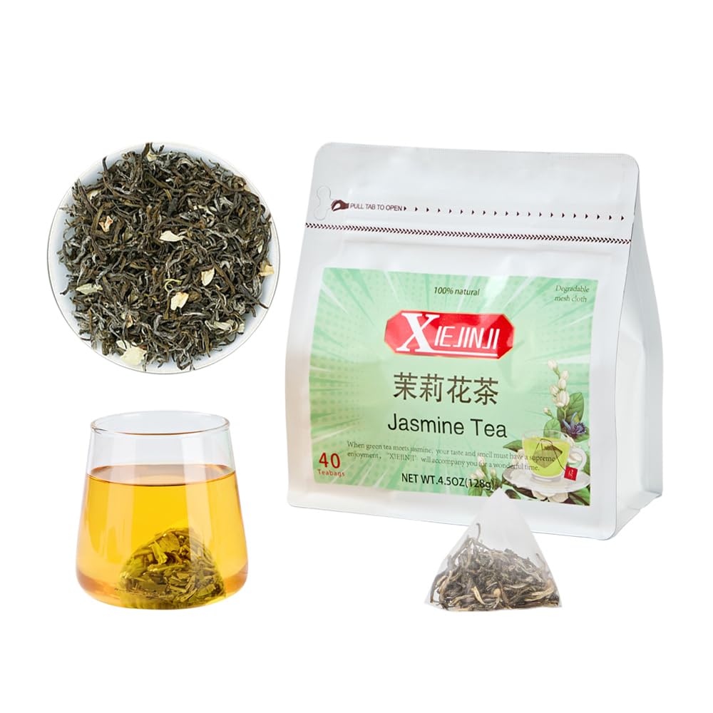 Xiejinji Jasmine Tea Top-Grade Jasmine Green Teabags Fragrant Floral Scent 3.2G X 40 Count Low Energy Blend Enjoy Hot Or Iced Eco-Conscious Tea Bags