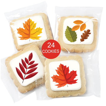 Cookies Individually Wrapped Fall Leaves Themed Theme Party Favors 24 Pack Bulk For Kids Birthday Party Sugar Cookie (Fall)