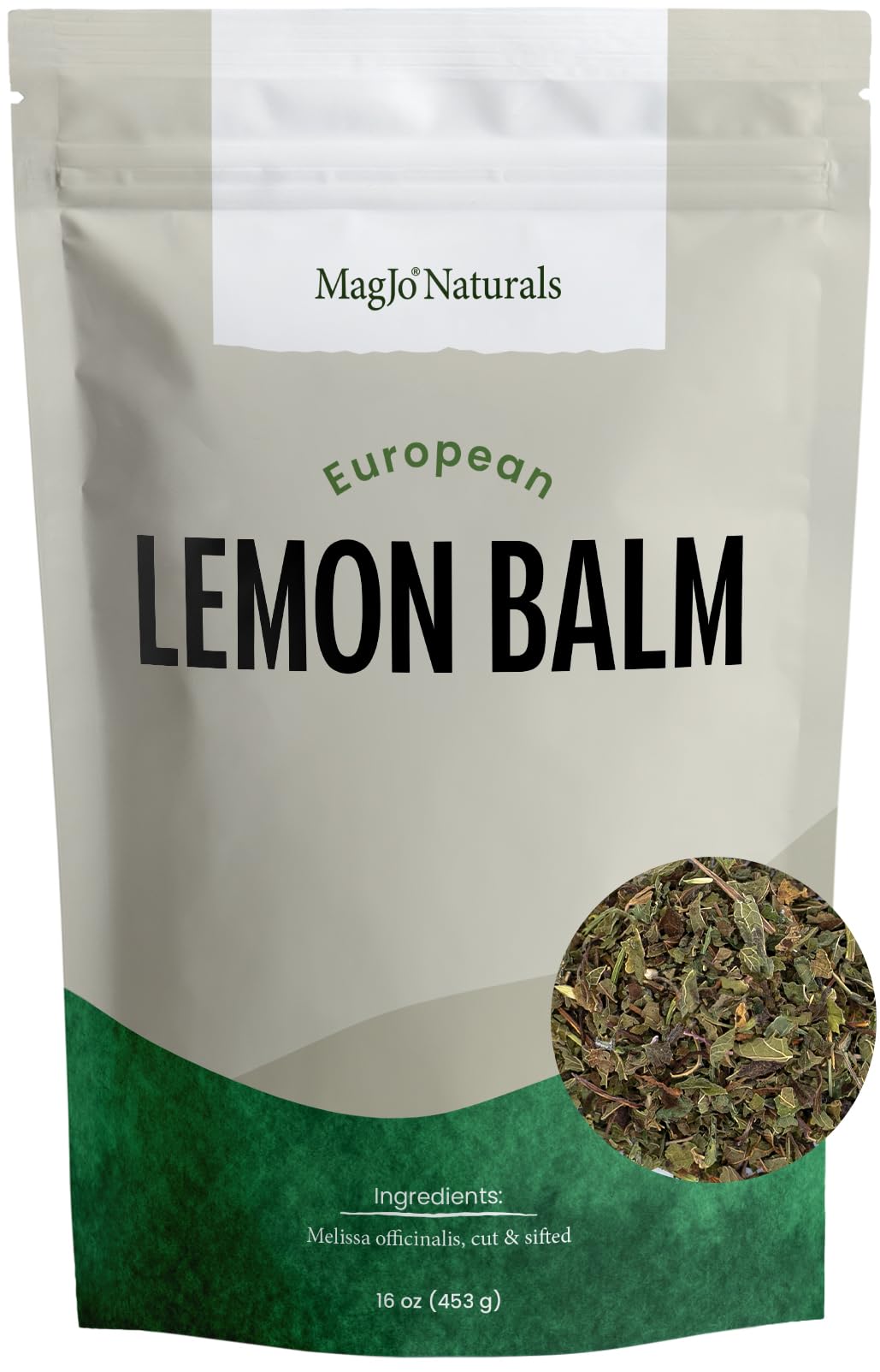 MagJo Naturals Lemon Balm Tea Bulk Herbal Tea Loose Leaf Melissa Officinalis Caffeine Free Cut and Sifted 1 pound (16 ounces) (1 pack)