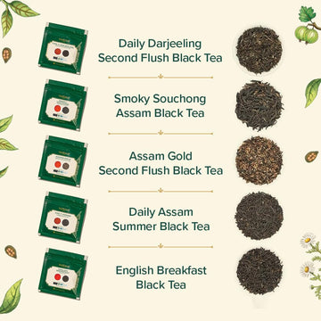 Vahdam, Top 10 Premium Black Tea Loose Leaf Tea Sampler (50+ Servings) | Resealable Ziplock Pouch | Gluten Free, Non Gmo | Tea V