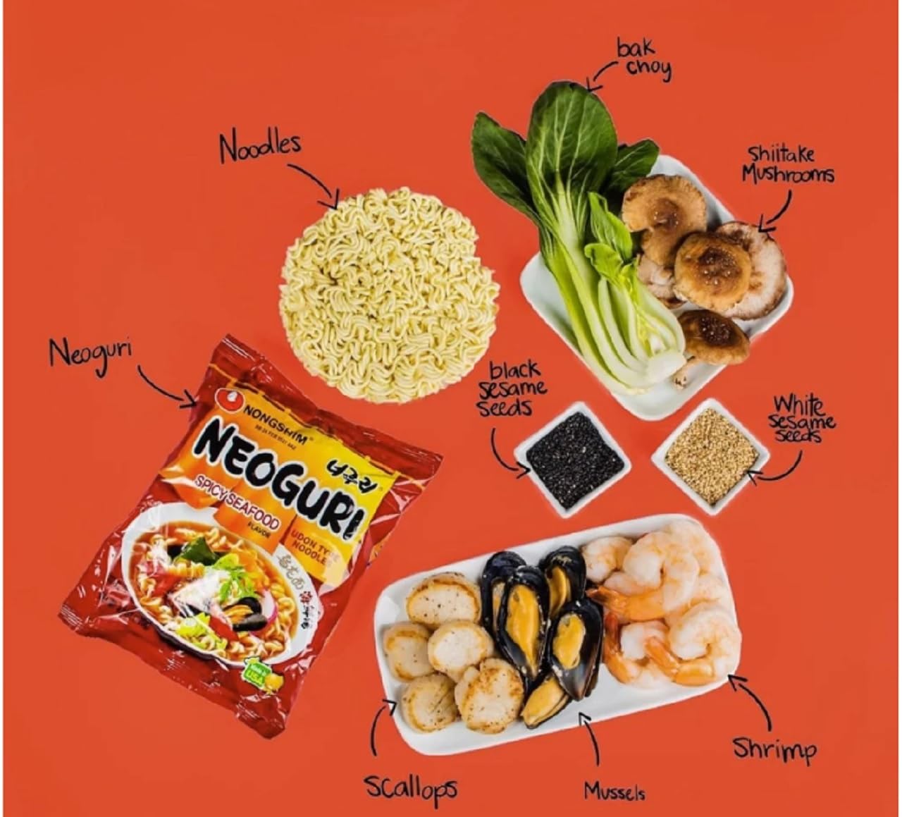 Case Set - Neoguri Spicy Seafood Udon Instant Noodles - 4 Goi Mi Neoguri Do Bien - 4.2 Oz Per Bag X 4 Bags Per Order - Product O