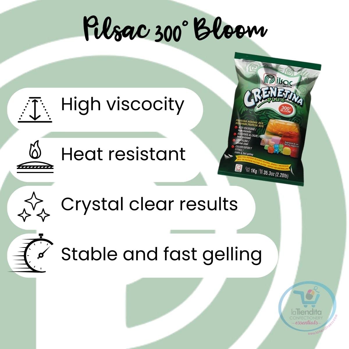 Pilsac 300 Bloom Gelatin Powder (2.2 Lb) Bag - Unflavored Beef Gelatin - Excellent Performance, High Viscosity