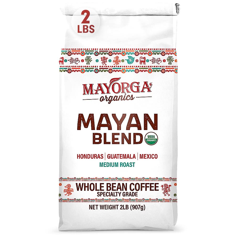 Mayorga Medium Roast Whole Bean Coffee, 2 Lb Bag - Mayan Blend Organic Coffee Roast - Direct Trade, Specialty Grade, Non-Gmo 100