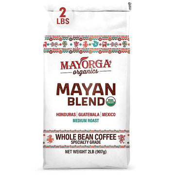 Mayorga Medium Roast Whole Bean Coffee, 2 Lb Bag - Mayan Blend Organic Coffee Roast - Direct Trade, Specialty Grade, Non-Gmo 100