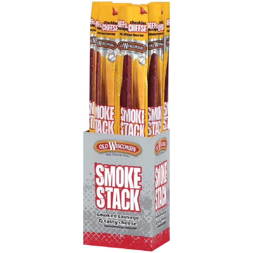 Old Wisconsin Smoke Stack Beef Sausage & Cheddar Cheese, 2.5 Ounce Sticks (Pack of 18)