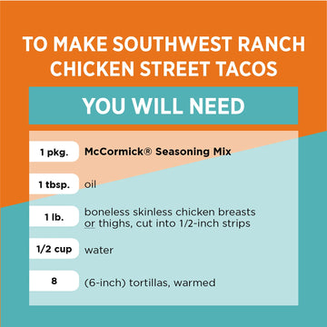 Mccormick Street Taco Southwest Ranch Chicken Seasoning Mix, 0.87 Oz