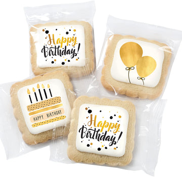 Happy Birthday Cookies 6 PACK Gift Basket Gold for Men Women Kids | Gourmet Decorated Sugar Cookie Gift Box | Individually Wrapp