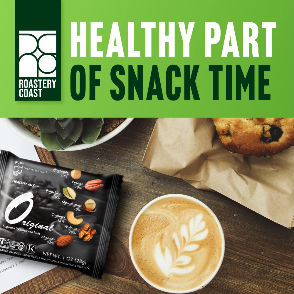 Roastery Coast Daily Nuts Original Mixed Nuts - 22 Individually Wrapped Snack Packs, Unsalted, No Peanuts, Deluxe Assorted Nut Snacks