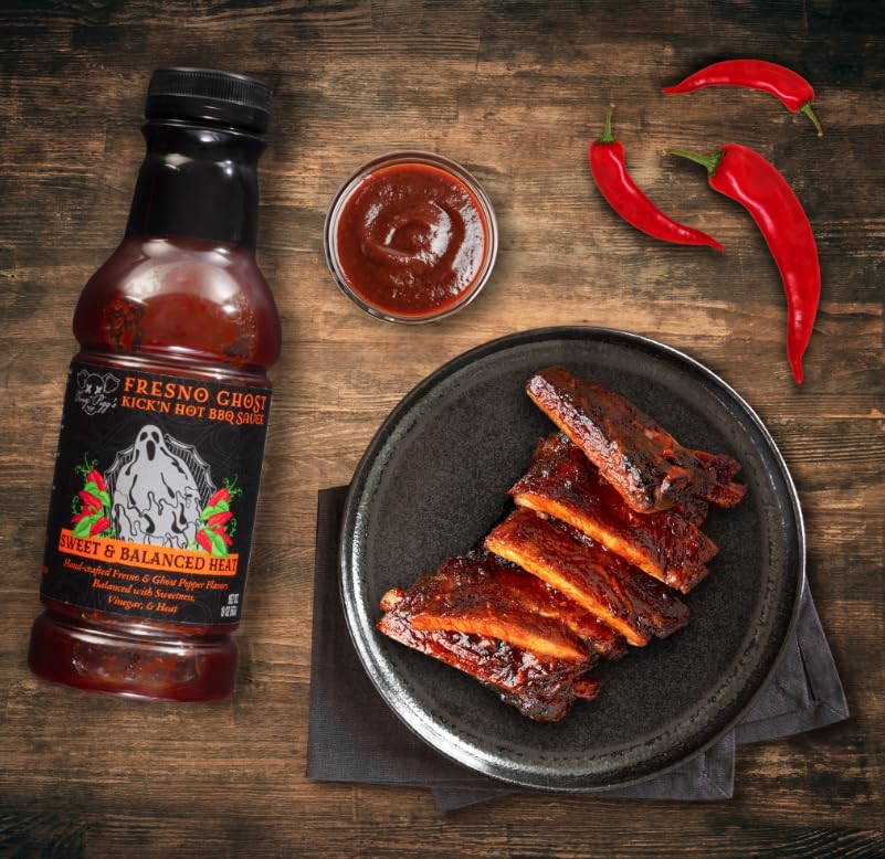 Tony Piggs Hot Bbq Sauce Fresno Ghost Flavor (19Oz)- Great Condiment Topping For Wings, Ribs & Burgers At Summer Parties - Barbecue Sauce W Hot Sauce Heat From Fresh Peppers - Grilling Gift For Men